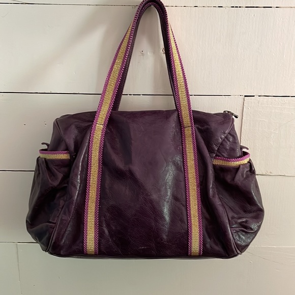 Brontibay Paris Purple Leather and Gold Bowling Handbag - Picture 6 of 13